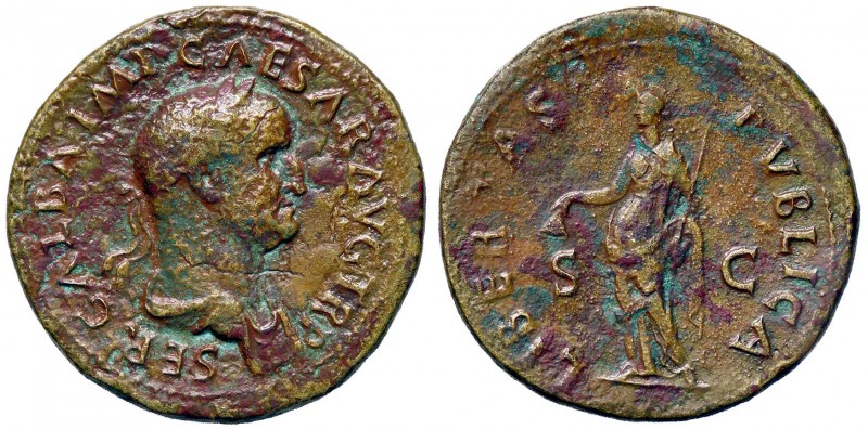 ROMANE IMPERIALI - Galba (68-69) - Sesterzio - Busto laureato a d /R La Libertà ...