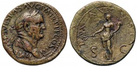 ROMANE IMPERIALI - Vespasiano (69-79) - Sesterzio - Testa laureata a s. /R La Pace stante a s. con ramo d'ulivo e cornucopia C. 313 (AE g. 22,44)
BB+