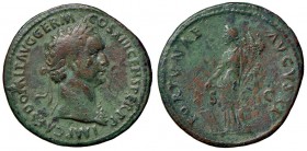 ROMANE IMPERIALI - Domiziano (81-96) - Asse - Busto laureato a d. con l'egida /R La Fortuna stante a s. con timone e cornucopia C. 125; RIC 333 (AE g....