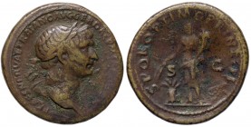 ROMANE IMPERIALI - Traiano (98-117) - Sesterzio - Busto laureato a d. con l'egida /R L'Abbondanza stante a s. con spighe e cornucopia; ai suoi piedi a...