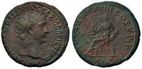 ROMANE IMPERIALI - Traiano (98-117) - Dupondio - Testa radiata a d. /R La Fortuna seduta a s. su sedia con i piedi a forma di cornucopia con scettro C...
