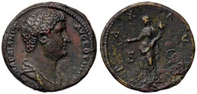 ROMANE IMPERIALI - Adriano (117-138) - Sesterzio - Busto drappeggiato a d. /R La Pace stante a s. con ramo d'olivo e cornucopia C. 1016 (AE g. 21,45) ...