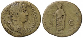 ROMANE IMPERIALI - Adriano (117-138) - Sesterzio - Testa laureata a d. /R La Speranza andante a s. con un fiore e si alza la veste C. 1419 (AE g. 23,1...