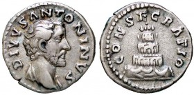 ROMANE IMPERIALI - Antonino Pio (138-161) - Denario - Testa a d. /R Pira a cinque stadi sormontata dall'Imperatore in quadriga C. 164; RIC M436 (AG g....