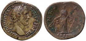 ROMANE IMPERIALI - Antonino Pio (138-161) - Sesterzio - Testa laureata a d. /R L'Abbondanza stante a s. con due spighe e ancora; ai suoi piedi a s., u...