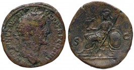 ROMANE IMPERIALI - Antonino Pio (138-161) - Sesterzio - Testa laureata a d. /R Roma seduta a s. con Vittoria e lancia; dietro, uno scudo su una prua C...