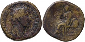 ROMANE IMPERIALI - Antonino Pio (138-161) - Sesterzio - Testa laureata a d. /R Roma seduta a s. con Vittoria e lancia; dietro, uno scudo RIC 875 (AE g...
