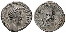 ROMANE IMPERIALI - Marco Aurelio (161-180) - Denario - Testa laureata a d. /R La Salute seduta a s. pone un papavero a un serpente C. 954; RIC 385 (AG...