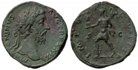 ROMANE IMPERIALI - Marco Aurelio (161-180) - Sesterzio - Testa laureata a d. /R Marte andante a s. con la Vittoria e un trofeo C. 316 (AE g. 24,02) Be...
