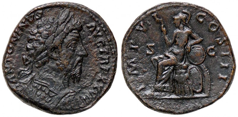 ROMANE IMPERIALI - Marco Aurelio (161-180) - Sesterzio - Busto laureato, drappeg...