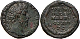 ROMANE IMPERIALI - Marco Aurelio (161-180) - Dupondio - Testa radiata a d. /R Scritta entro corona C. 498 (AE g. 14,21)
BB-SPL