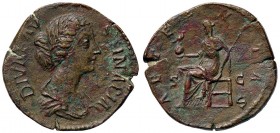 ROMANE IMPERIALI - Faustina II (moglie di M. Aurelio) - Sesterzio - Busto drappeggiato a d. /R L'Eternità seduta a s. con globo sormontato da fenice e...