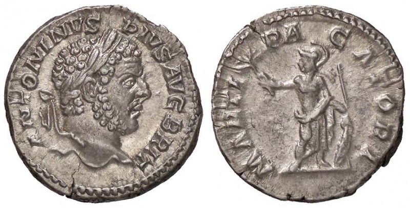 ROMANE IMPERIALI - Caracalla (198-217) - Denario - Testa laureata a d. /R Marte ...