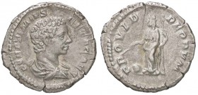 ROMANE IMPERIALI - Geta (209-212) - Denario - Busto drappeggiato a d. /R La Provvidenza stante a s. con bacchetta e scettro, ai suoi piedi un globo C....