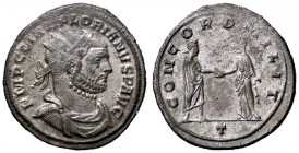 ROMANE IMPERIALI - Floriano (276) - Antoniniano - Busto laureato, corazzato e drappeggiato a d. /R Floriano stante a s., da la mano alla Concordia che...