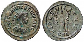 ROMANE IMPERIALI - Carino (283-285) - Antoniniano - Busto radiato e corazzato a d. /R La Fedeltà stante a s. tra due insegne militari C. 28/30 (MI g. ...