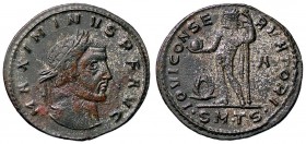 ROMANE IMPERIALI - Massimino II (305-313) - Follis (Tessalonica) - Testa laureata a d. /R Giove stante a s. con fulmine e scettro; nel campo a s. una ...
