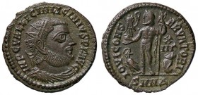 ROMANE IMPERIALI - Licinio I (308-324) - Follis ridotto - Busto radiato drappeggiato e corazzato a d. /R Giove stante a s. con Vittoria e scettro; ai ...