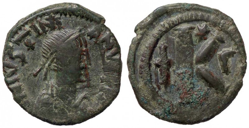 BIZANTINE - Giustiniano I (527-565) - Mezzo follis - Busto diademato e drappeggi...