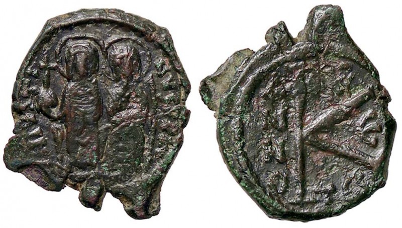 BIZANTINE - Tiberio II (578-582) - Mezzo follis (Tessalonica) - Tiberio e Anasta...