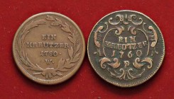 ESTERE - AUSTRIA - Maria Teresa e Francesco I (1740-1765) - Kreuzer 1760 P Kr. 2007 CU Assieme a kreuzer 1780 W - Lotto di 2 monete
qBB