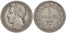 ESTERE - BELGIO - Leopoldo I (1831-1865) - 5 Franchi 1833 Kr. 3.1 AG Colpetto
qBB