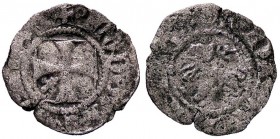 ZECCHE ITALIANE - L'AQUILA - Ludovico II d'Angiò (1382-1384) - Quattrino - Croce patente con giglio nel 1° quarto /R Leone a s. MIR 50 NC (MI g. 0,86)...