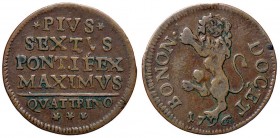 ZECCHE ITALIANE - BOLOGNA - Pio VI (1775-1799) - Quattrino 1796 CNI 350; Munt. 301a CU
BB