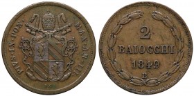 ZECCHE ITALIANE - BOLOGNA - Pio IX (1846-1866) - 2 Baiocchi 1849 A. III Pag. 306; Mont. 267 R CU
qSPL