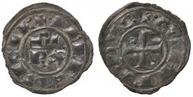 ZECCHE ITALIANE - BRINDISI - Corrado I (1250-1254) - Mezzo denaro - Croce patente con due romboidi /R Nel campo RX sormontato da omega MIR 307 RRR (MI...