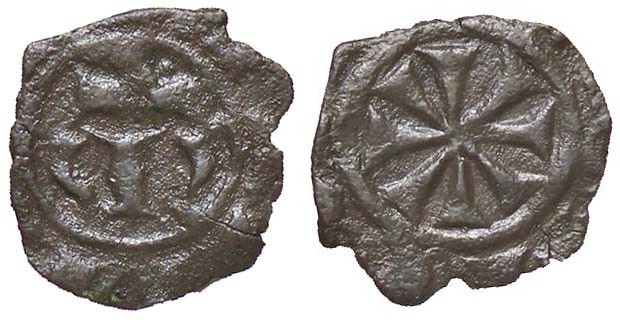ZECCHE ITALIANE - MANFREDONIA - Manfredi (1258-1266) - Denaro - Nel campo M goti...