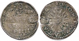 ZECCHE ITALIANE - MANTOVA - Ferdinando Gonzaga (1612-1626) - 8 Soldi - Valore e scritta su cinque righe /R Sole raggiante CNI 126/131; MIR 612 MI
qBB