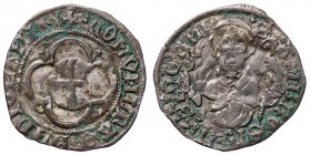 ZECCHE ITALIANE - MILANO - Seconda Repubblica (1447-1450) - Sesino - Stemma in cornice quadrilobata /R Sant'Ambrogio di fronte con staffile e pastoral...