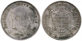 ZECCHE ITALIANE - MILANO - Napoleone I, Re d'Italia (1805-1814) - 5 Lire 1811 Pag. 29; Mont. 224 AG Puntali aguzzi
BB-SPL