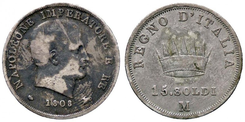 ZECCHE ITALIANE - MILANO - Napoleone I, Re d'Italia (1805-1814) - 15 Soldi 1808 ...