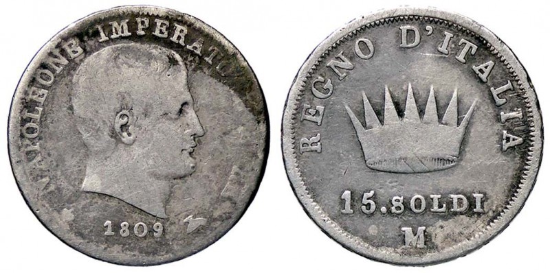 ZECCHE ITALIANE - MILANO - Napoleone I, Re d'Italia (1805-1814) - 15 Soldi 1809 ...