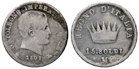 ZECCHE ITALIANE - MILANO - Napoleone I, Re d'Italia (1805-1814) - 15 Soldi 1809 Pag. 49; Mont. 266 RRR AG
MB