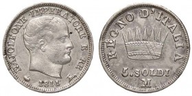 ZECCHE ITALIANE - MILANO - Napoleone I, Re d'Italia (1805-1814) - 5 Soldi 1811 Pag. 62; Mont. 282 AG Piccola mancanza al D/
qSPL