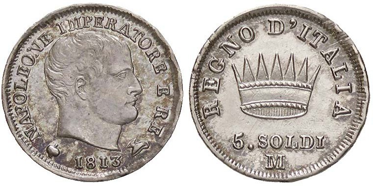 ZECCHE ITALIANE - MILANO - Napoleone I, Re d'Italia (1805-1814) - 5 Soldi 1813 P...
