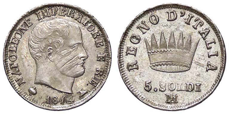ZECCHE ITALIANE - MILANO - Napoleone I, Re d'Italia (1805-1814) - 5 Soldi 1814 P...