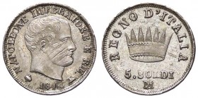 ZECCHE ITALIANE - MILANO - Napoleone I, Re d'Italia (1805-1814) - 5 Soldi 1814 Pag. 65; Mont. 285 AG Striature di conio al D/
SPL+