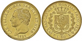 SAVOIA - Carlo Felice (1821-1831) - 80 Lire 1829 G Pag. 33; Mont. 15 R AU Fondi lucenti
SPL+/qFDC