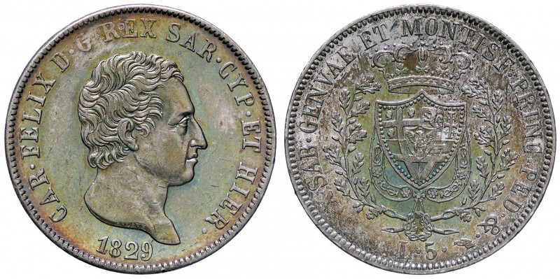SAVOIA - Carlo Felice (1821-1831) - 5 Lire 1829 T Pag. 77; Mont. 67 AG Segnetti ...