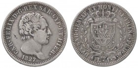 SAVOIA - Carlo Felice (1821-1831) - Lira 1827 T Pag. 102; Mont. 95 AG Screpolatura al D/
qBB/BB