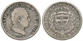 SAVOIA - Carlo Felice (1821-1831) - 50 Centesimi 1830 T (P) Pag. 120a; Mont. 122 RR AG
MB/qBB