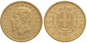 SAVOIA - Vittorio Emanuele II Re d'Italia (1861-1878) - 20 Lire 1861 T Pag. 455; Mont. 131 R AU Colpetto
qBB