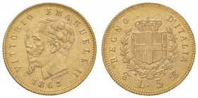SAVOIA - Vittorio Emanuele II Re d'Italia (1861-1878) - 5 Lire 1863 T Pag. 479; Mont. 159 R AU
qFDC