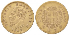 SAVOIA - Vittorio Emanuele II Re d'Italia (1861-1878) - 5 Lire 1865 T Pag. 480; Mont. 160 RR AU
qBB