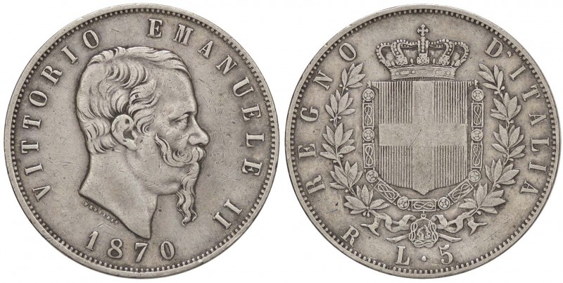 SAVOIA - Vittorio Emanuele II Re d'Italia (1861-1878) - 5 Lire 1870 R Pag. 491; ...