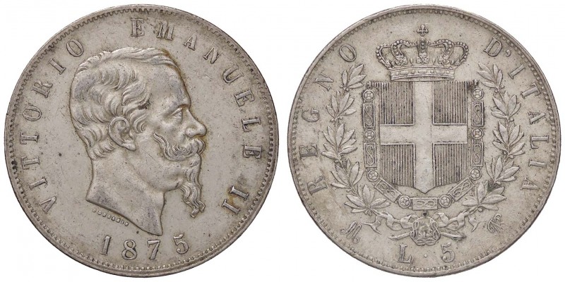 SAVOIA - Vittorio Emanuele II Re d'Italia (1861-1878) - 5 Lire 1875 M Pag. 499; ...
